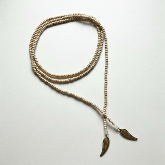 Lariat Wickelkette Holzperlen Messingfeder