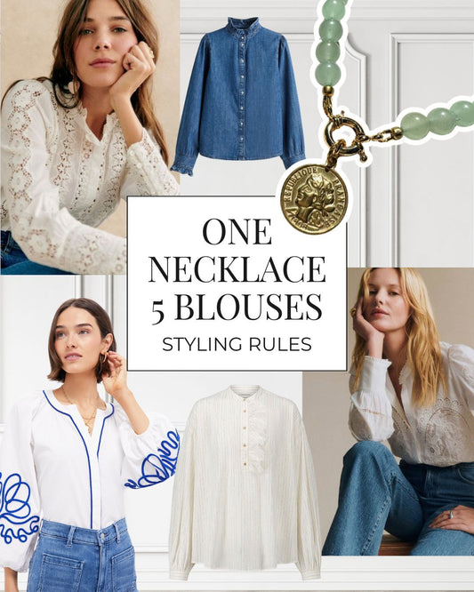 Style it with me: Kurze Perlenketten, Anhänger & Blusen