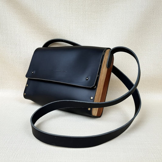 Handmade Leather & Rosewood Handbag "Black Rosewood" – Exclusive One-of-a-Kind Bag