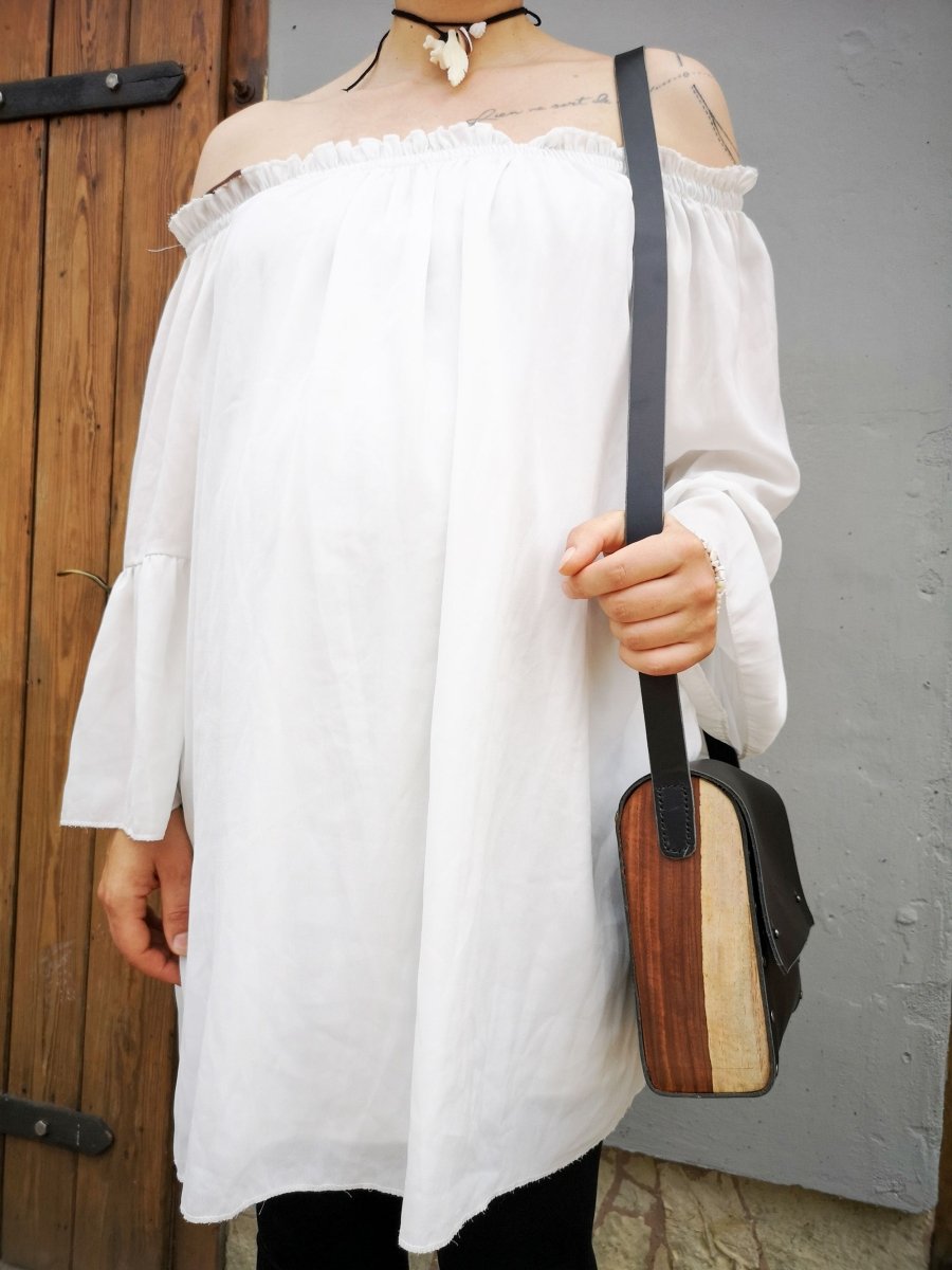 Handgefertigte Leder-Holz-Tasche „Black Rosewood“ – Exklusive Unikat-Handtasche aus Rindslede - Handtasche