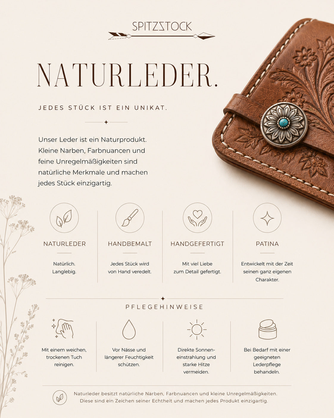Infos zum Naturleder / Spitzstock