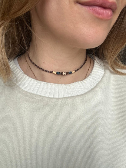 Kette Holzperlen blau - 
