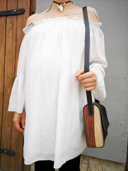 LEDERHANDTASCHE MIT ROSENHOLZ - Handtasche