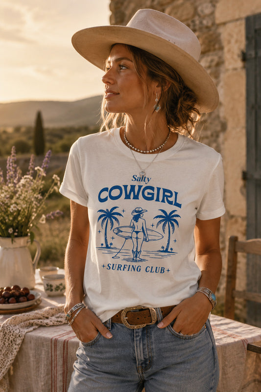 Surfer T-Shirt Beach Print in Türkis, Frontalansicht – Margaux von Spitzstock