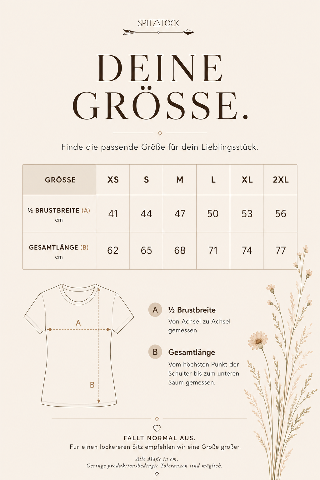 Größentabelle – Spitzstock