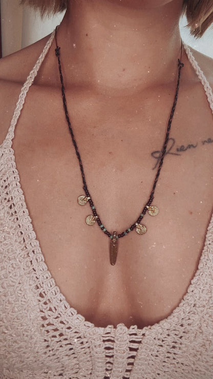 playful boho necklace "Luna" with brass pendants, ethno chic