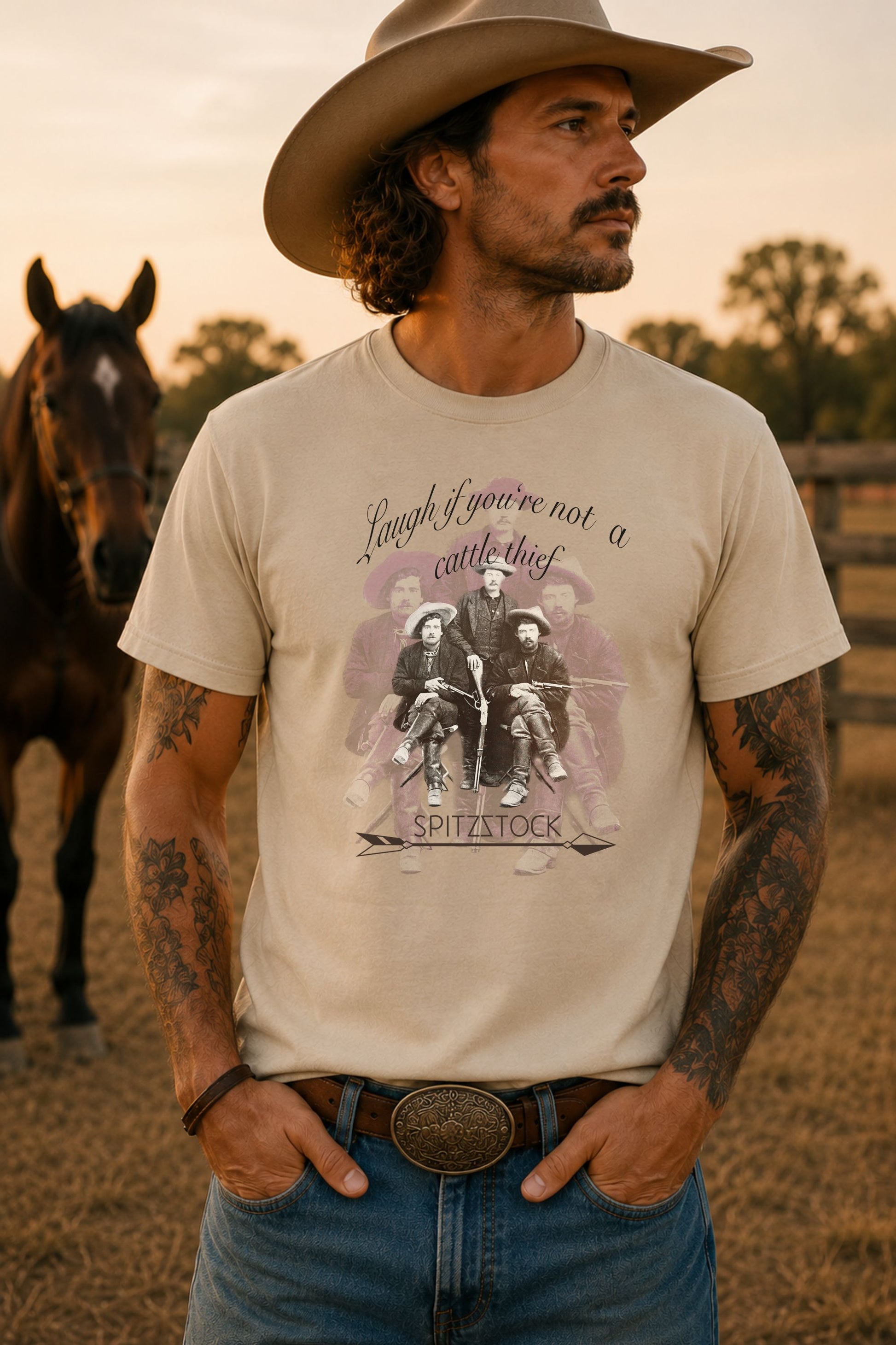Western T-Shirt Outlaw Vintage Frontalansicht – Silas von Spitzstock