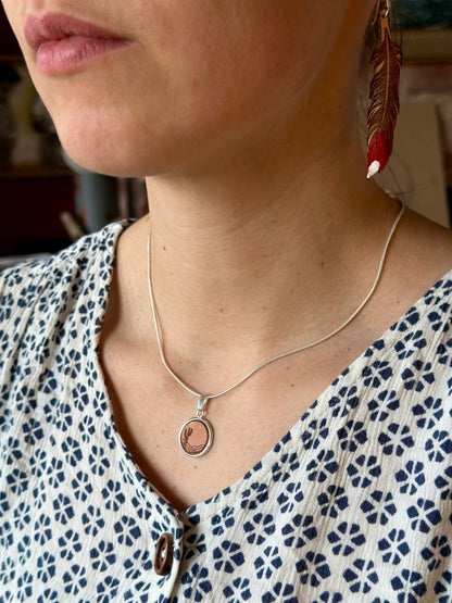 Silber Kette Anhänger Wüste Kaktus Leder -