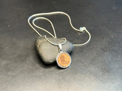Silber Kette Anhänger Wüste Kaktus Leder - 