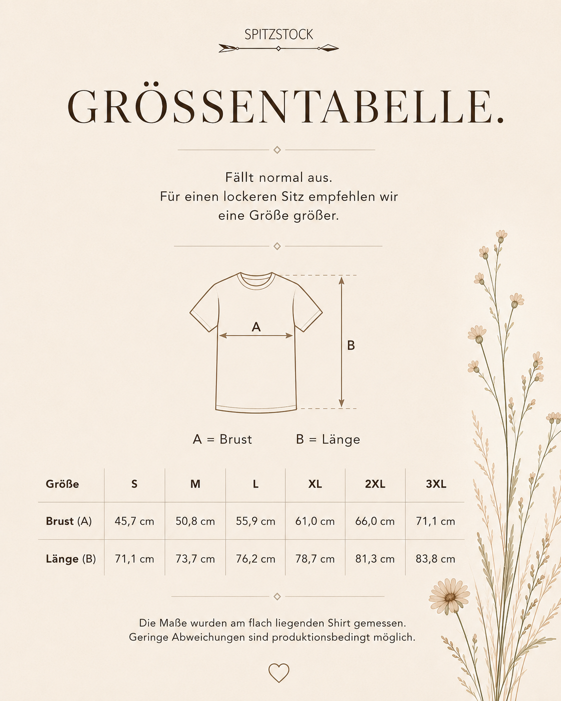 Größentabelle Unisex Shirt – Spitzstock