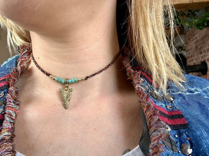 Western Kette Boho Choker Pfeil Perlen Leder - Halsketten