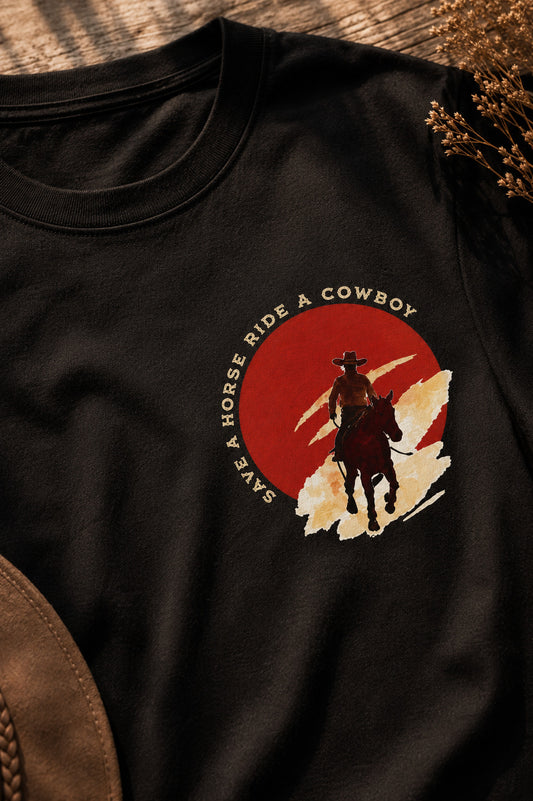 Cowboy T-Shirt Western Sunset Detailansicht]– Wyatt von Spitzstock